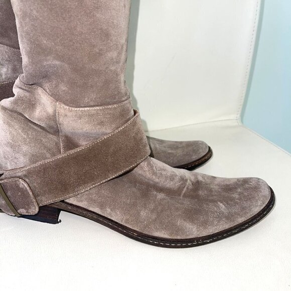 Barneys Co-Op Suede Over The Knee Boots Womens Size 7.5 Ankle Strap Zipper Taupe - Picture 7 of 12